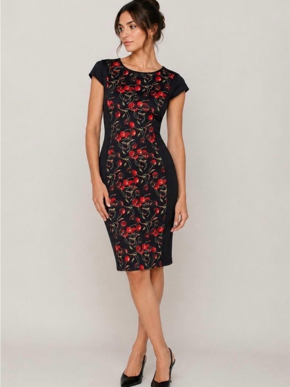 Ted Baker Navy Sheath Dress with Red Cherry Print